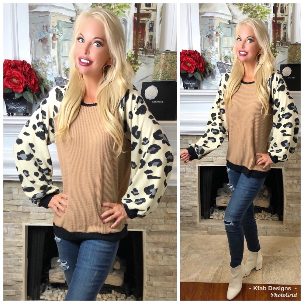 🛍LAST 1! Waffle Knit Leopard Color Block Top! - Picture 5 of 8
